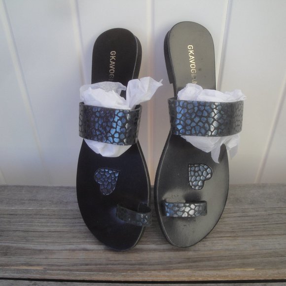 Gkavogiannis Sandals Made in Greece Flat Blue with toe ring Size 41=8-8.5 - Picture 5 of 5